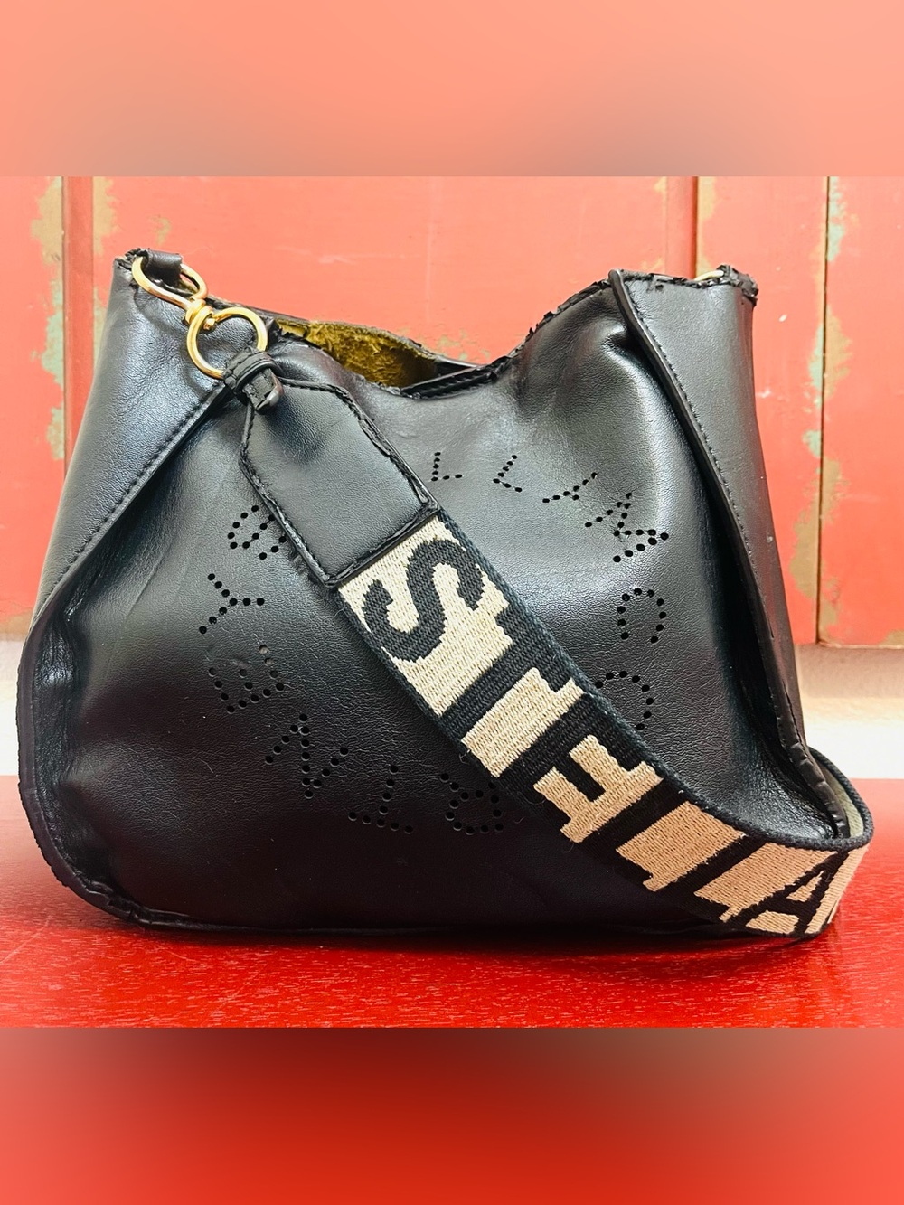 Stella McCartney Perforated Logo Mini Crossbody Bag with Webbing Strap